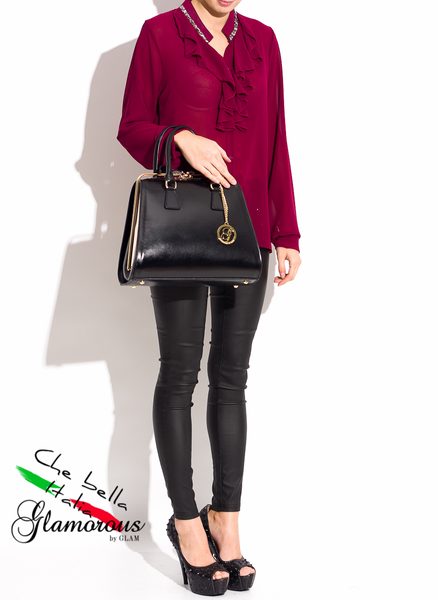 Dámská kožená kabelka kufřík - černá -