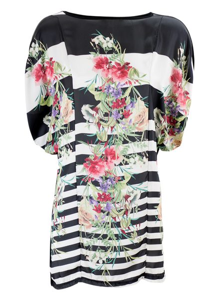 GbyG Tunika s proužky a květy - černá -