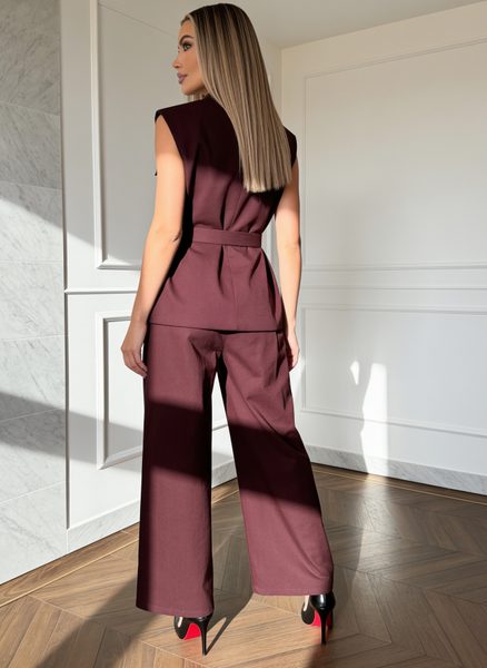 Compleu damă vestă și pantaloni burgundy jeans -