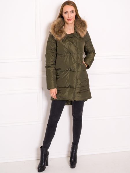 Women's winter jacket with real fox fur Due Linee - Green -