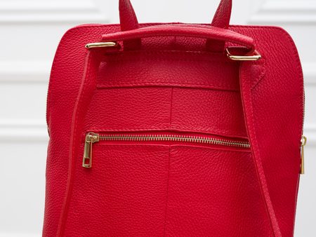 Dámský kožený batoh jednoduchý - červená