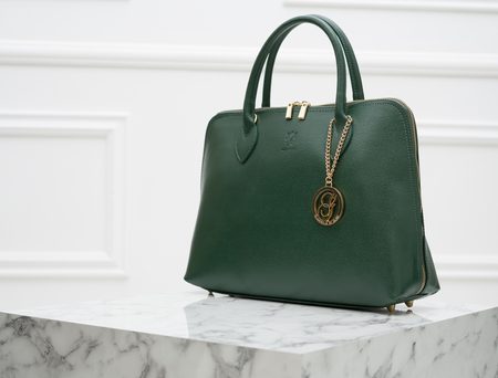 Dámska kožená kabelka zo safiánové kože - tmavo zelená -