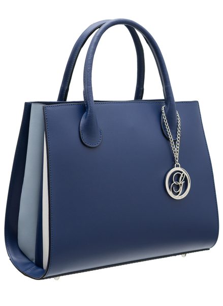 Dámská kožená kabelka do ruky s barevnými boky - tmavě modrá -