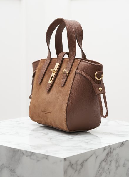 Dámská kožená kabelka do ruky z broušené kůže hnědá -