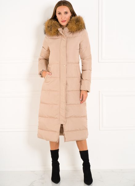 Giacca invernale donna con vera volpe Due Linee - Beige -