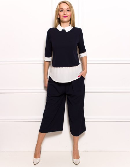 Dámske culottes nohavice 3/4 dĺžka - tmavá modrá -