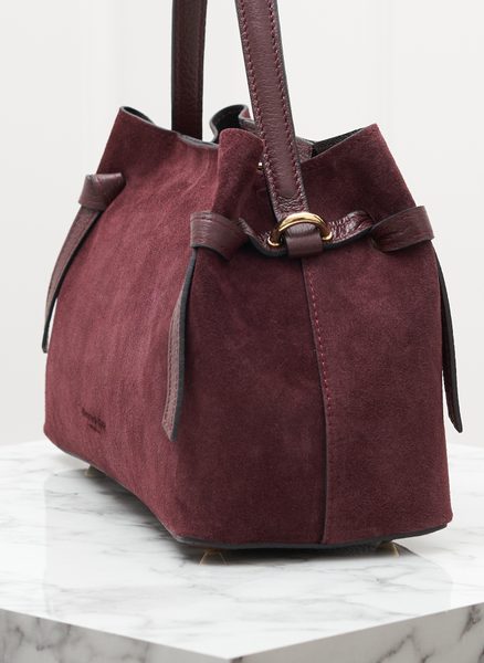 Kožená kabelka z broušené kůže do ruky vínová -