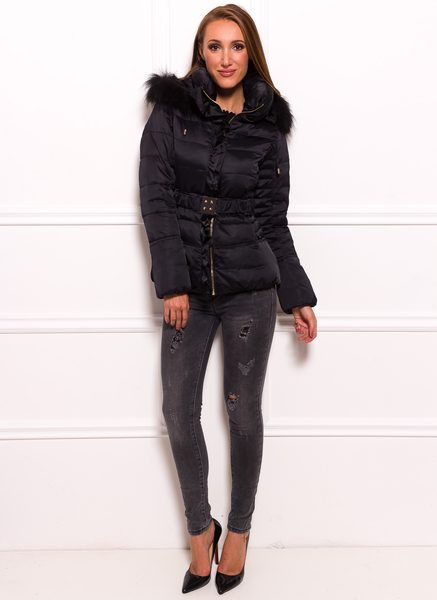 Damska kurtka zimowa z prawdziwym lisem Glamorous by GLAM - czarny -