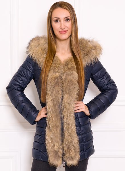 Women's winter jacket with real fox fur Due Linee - Dark blue -