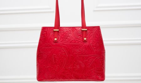 Kožená kabelka s květy přes rameno - červená -