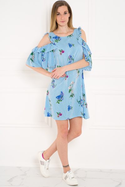 Dámske prúžkované oversize šaty modré -