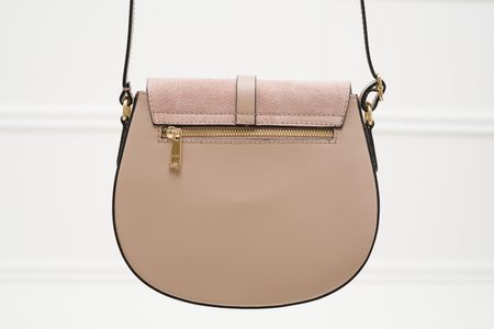 Dámská kožená crossbody kabelka kombinace semiš - světle růžová -