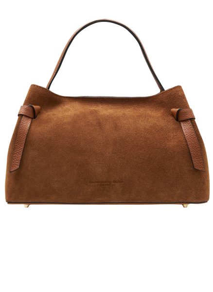 Kožená kabelka z broušené kůže do ruky hnědá -