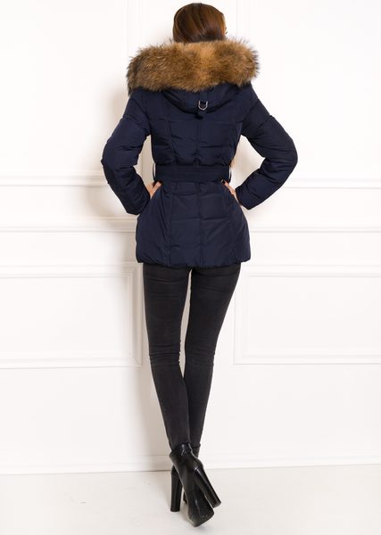 Women's winter jacket with real fox fur Due Linee - Dark blue -