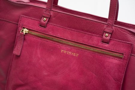 Real leather shoulder bag TWINSET - Wine -