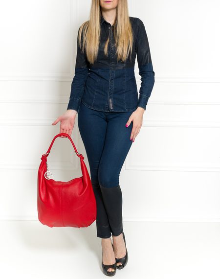 Kožená kabelka přes rameno s kroužky - červená -