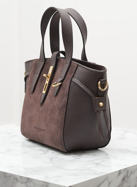 Dámská kožená kabelka do ruky z broušené kůže tmavě hnědá -