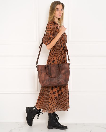 Damska skórzana torebka na ramię Glamorous by GLAM Santa Croce -brązowy -