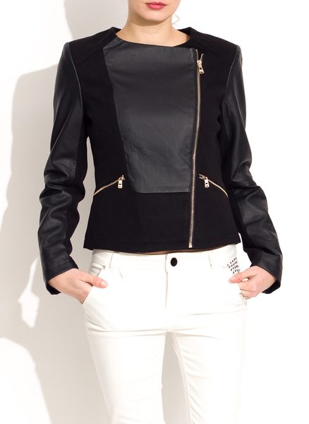 Jarní dámská koženková bunda - černá -