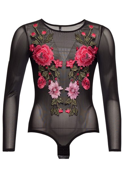 Dámské černé body s květinami -