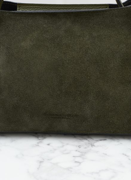 Kožená kabelka z broušené kůže do ruky tmavě zelená -