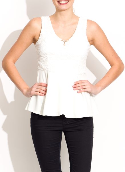 Dámské krajkové tílko peplum bílá -