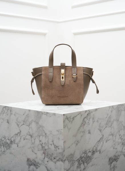 Dámská kožená kabelka do ruky z broušené kůže taupe -