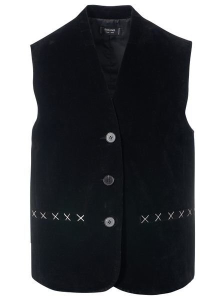 Compleu elegant flock vestă și pantaloni scurți negru -