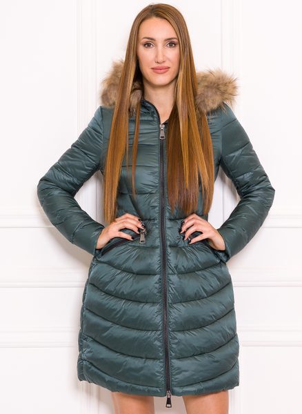 Women's winter jacket with real fox fur Due Linee - Green -