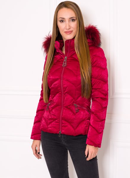 Női téli kabát eredeti rókaszőrrel Due Linee - Bordó -