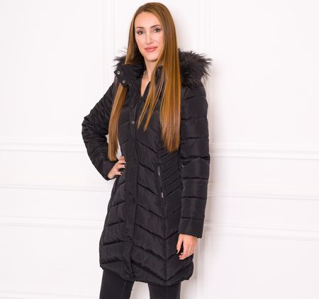 Women's winter jacket with real fox fur Due Linee - Black -