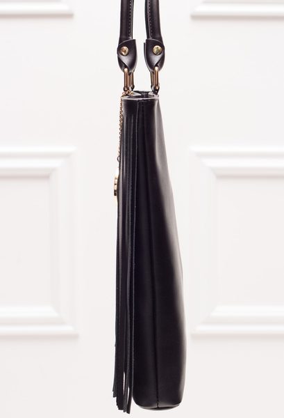Dámská kožená kabelka s třásněmi černá -