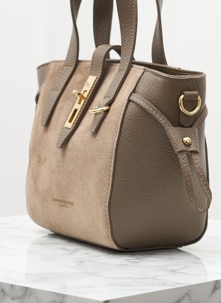 Dámská kožená kabelka do ruky z broušené kůže taupe -