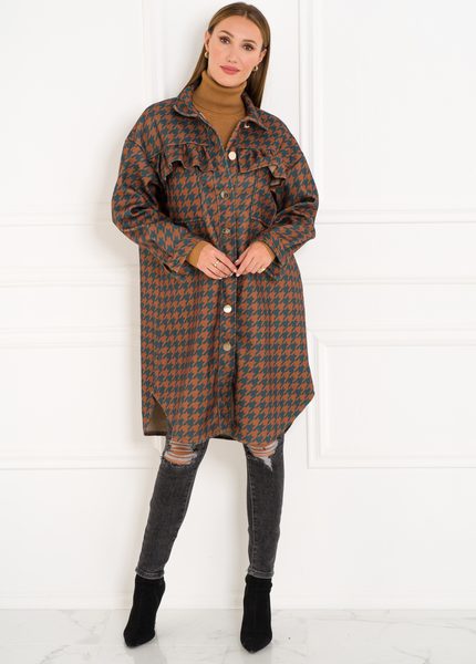 Dámsky oversize kabát pepito vzor s volánmi petrolejový -