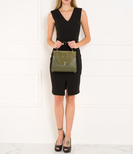 Elegantní kabelka do ruky kombinace kůže semiš - tmavě zelená -