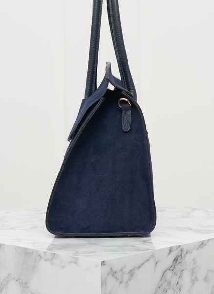 Tmavě modrá kabelka z pravé kůže - semiš -