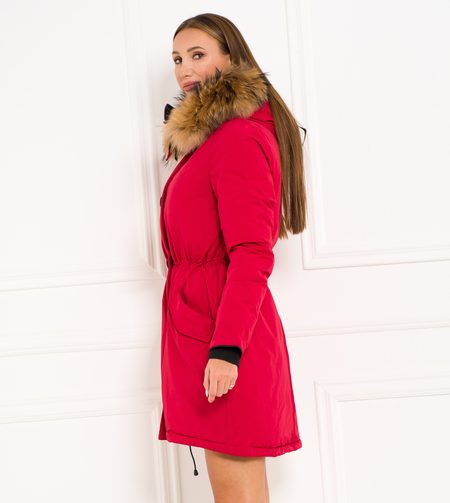 Chaqueta de invierno para mujer con piel de zorro real Due Linee - Rojo -