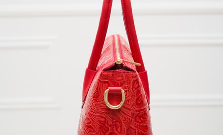 Dámská kožená kabelka s květy do ruky - červená -