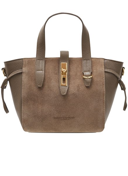 Dámská kožená kabelka do ruky z broušené kůže taupe -