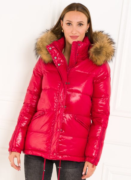 Chaqueta de invierno para mujer con piel de zorro real Due Linee - Rojo -