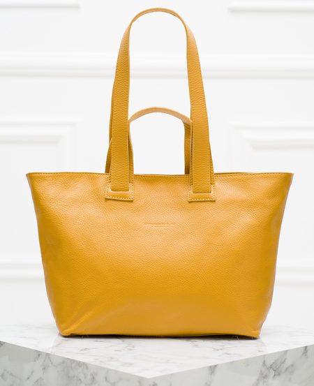 Kožená velká kabelka s krátkým a dlouhým poutkem - žlutá -