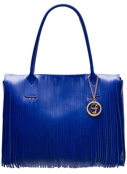 Dámská kožená kabelka větší s třásněmi - královsky modrá -