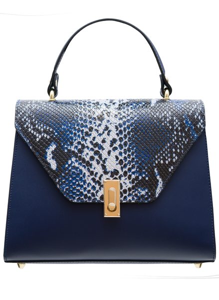 Elegantní kabelka do ruky kombinace kůže had - modrá -