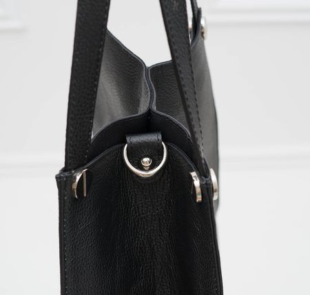 Dámská kožená kabelka vysoká s otočným zapínáním - černá -
