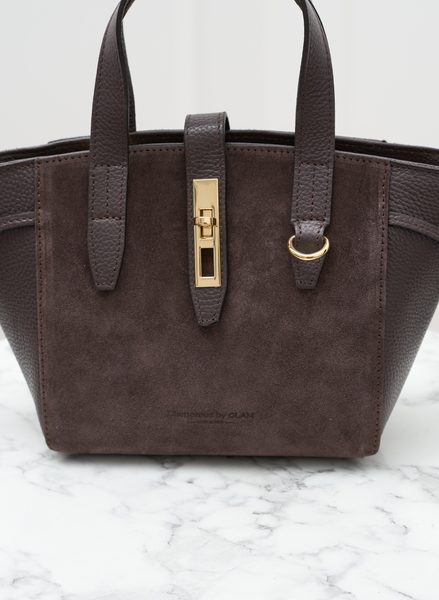 Dámská kožená kabelka do ruky z broušené kůže tmavě hnědá -