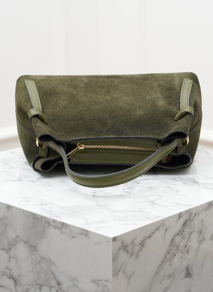 Kožená kabelka z broušené kůže do ruky tmavě zelená -