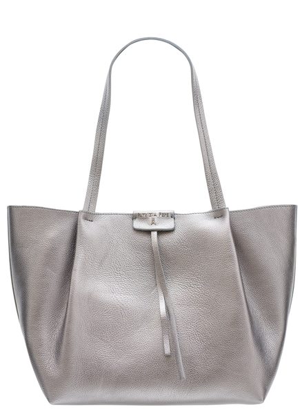 Real leather shoulder bag PATRIZIA PEPE - Silver -