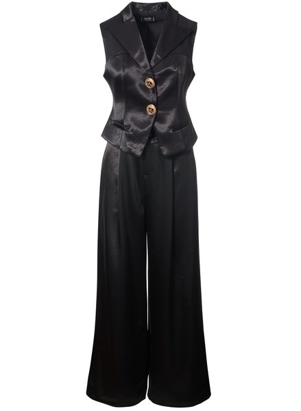 Compleu satinat vestă și pantaloni negru -