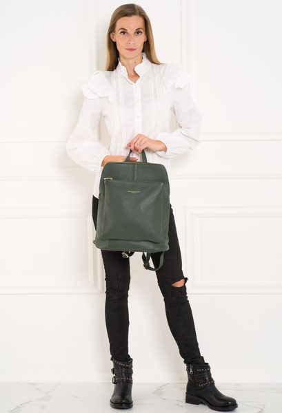 Dámský kožený batoh jednoduchý - tmavě zelená -