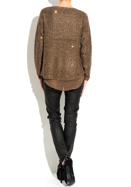 Dámský svetr skládaný hnědý -